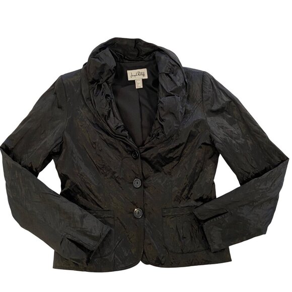 Joseph Ribkoff Crinkled Black Jacket Hooded Collar Size 10 Canada - Picture 5 of 16